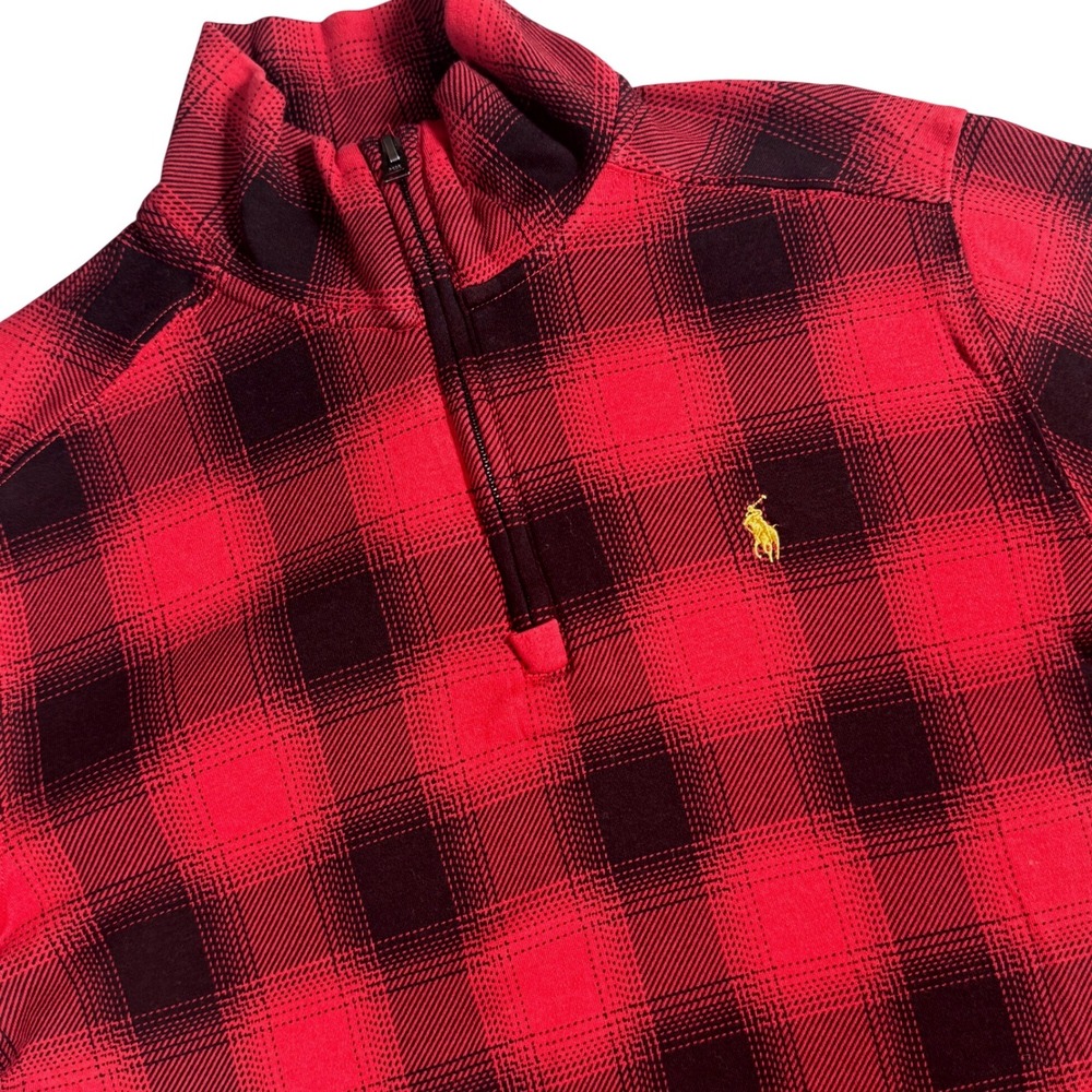 Polo Ralph Lauren Checked Cotton Interlock Pullover Boys XL (18-20) Red 1/4 Zip